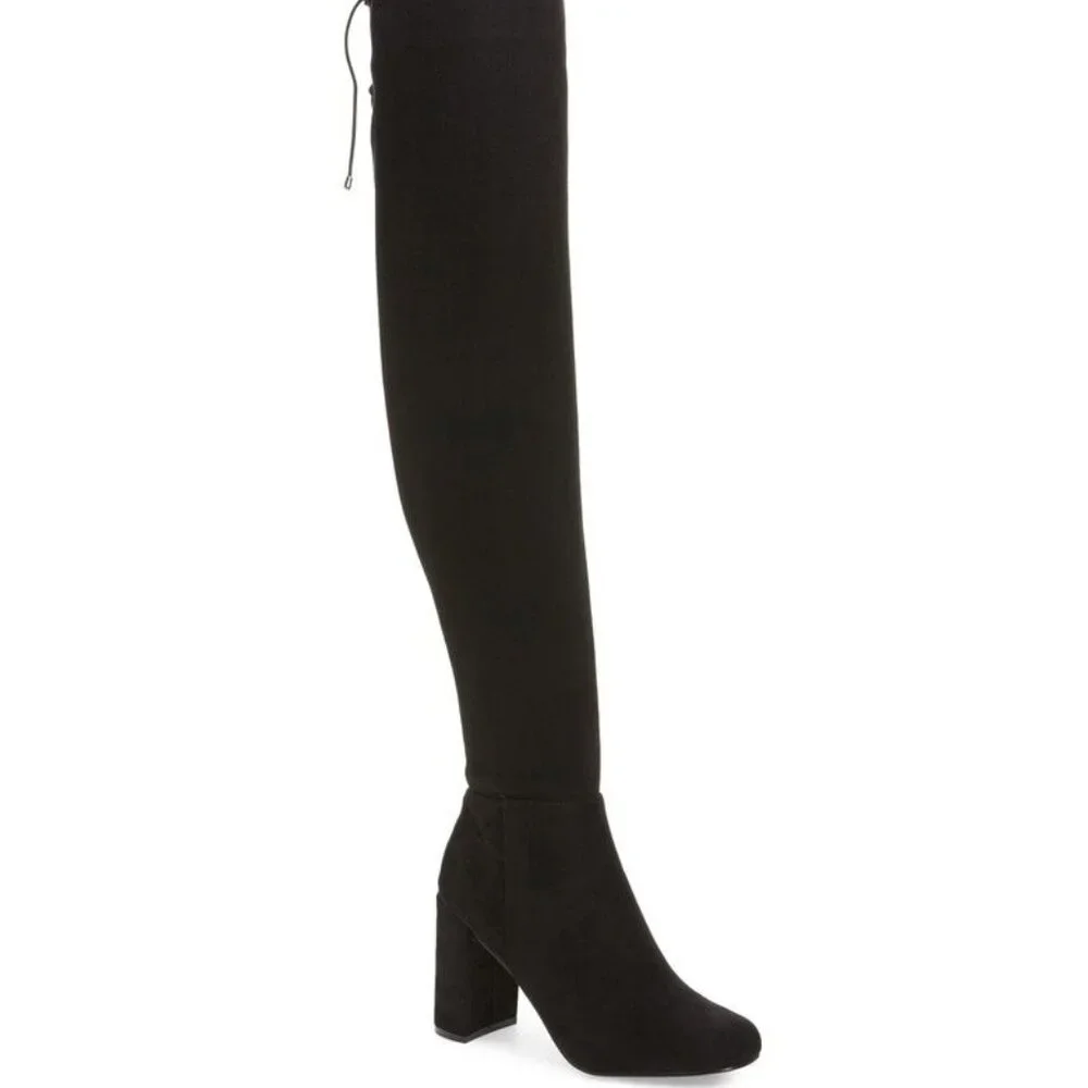 Chinese Laundary Krush Size 6 Over the Knee Boot Black Faux Suede Pull On Tie